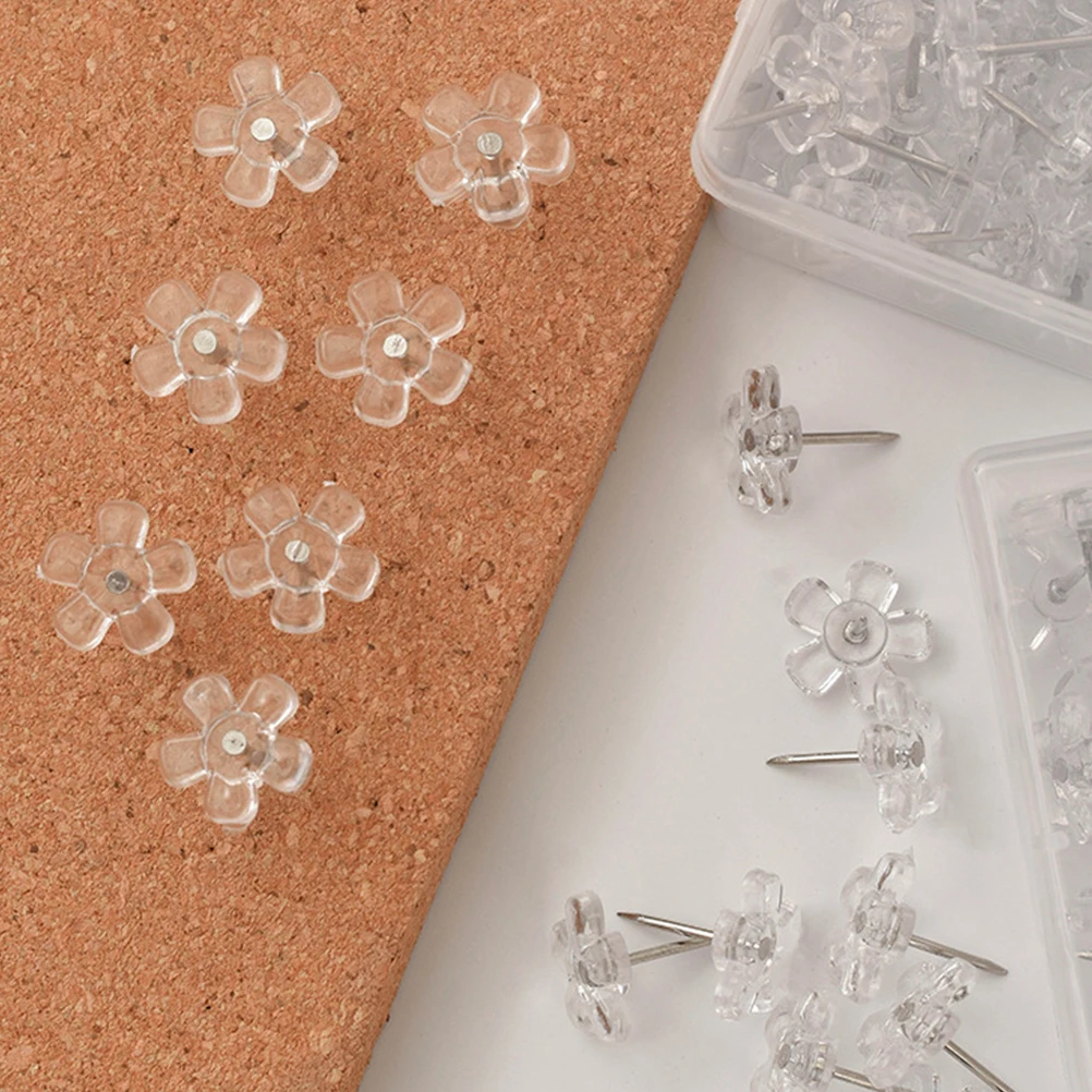 Flower Shape Push Pins 100pcs Cork Board Thumb Tacks Clear Map Thumbtacks Office Binding Supplies Plastic Iron Materials push pins