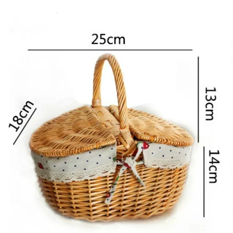 Camping Picnic Fruit Baskets Food Organizer Handmade Big Basket Retro Wicker Carry-on Handle Willow Woven Storage Hamper Outdoor