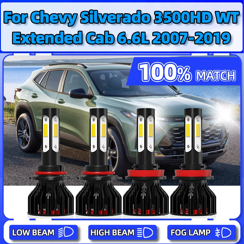 

LED Headlight Bulbs 9005 HB3 H11 Turbo Auto Head Lamps For Chevy Silverado 3500HD WT Extended Cab 6.6L 2007-2017 2018 2019
