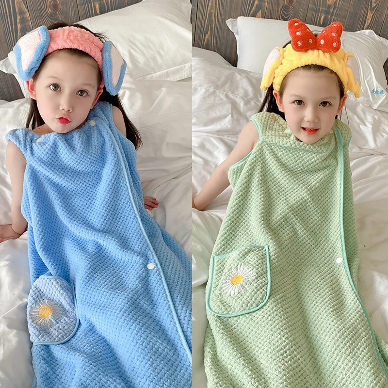 Girls' Summer Pineapple Plaid Thickened Bathrobe Quick-drying Absorbent Bath Towel Can Be Wrapped and Worn Shower Skirt