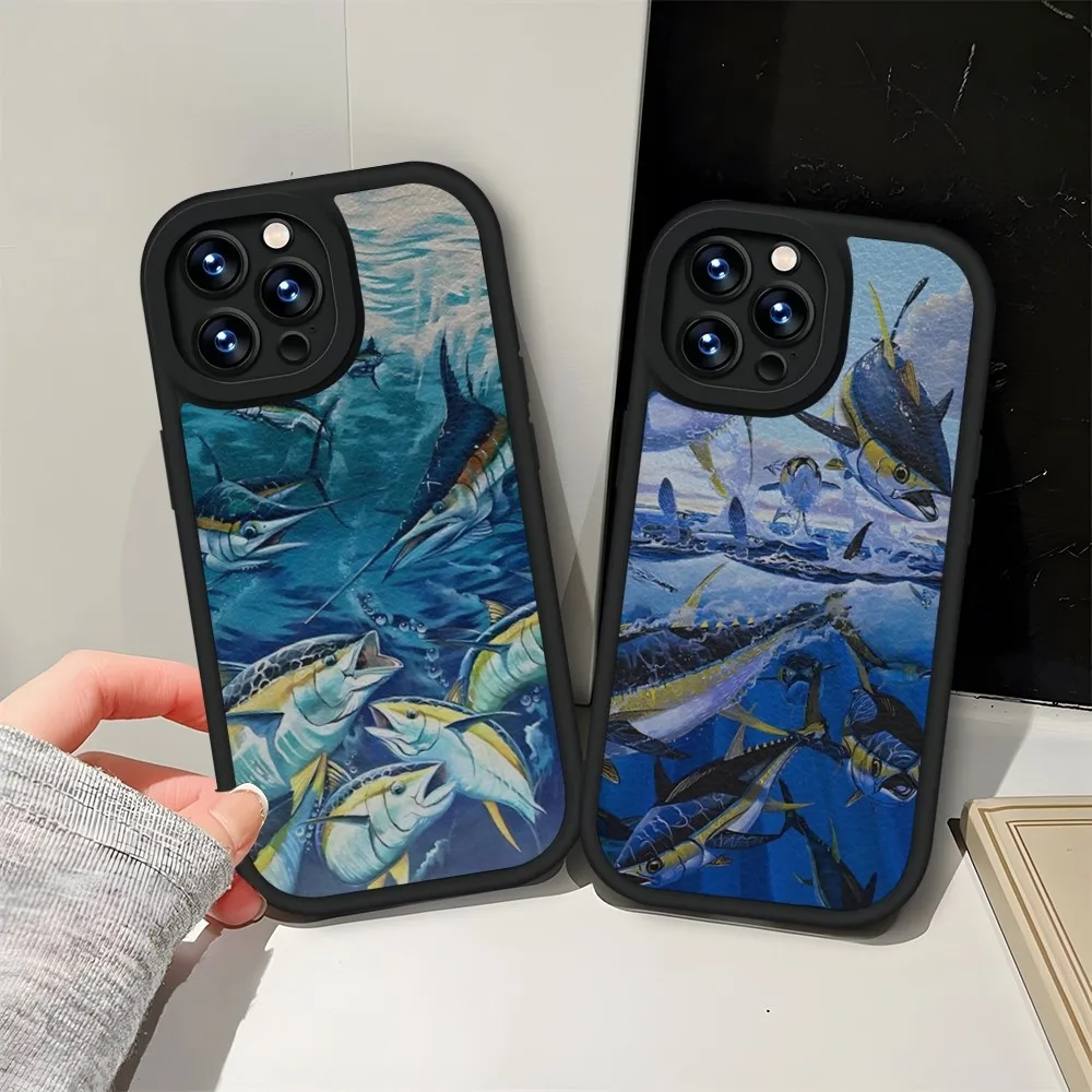 Bluefin Tuna Phone Case Leather Black For Iphone 13 12 15 11 14 Pro Max Mini X Xr 8 Plus Se2020 Soft Silicone Cover