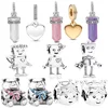 Hot Sale Pink White Purple Crystal and Crown Head Robot Trinket Charm Bead Fit Original Silver 925 Necklace Bracelet DIY Jewelry 1