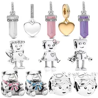 Hot Sale Pink White Purple Crystal and Crown Head Robot Trinket Charm Bead Fit Original Silver 925 Necklace Bracelet DIY Jewelry 1