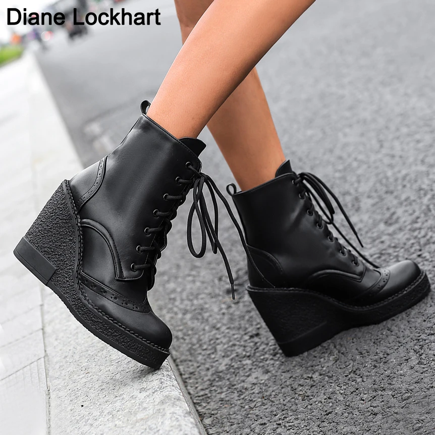 

Designer New Platform Wedges Shoes Women's Lace Up Ankle Boots Autumn Winter thick Sole Shoes Lace Up Heels Booties For Women