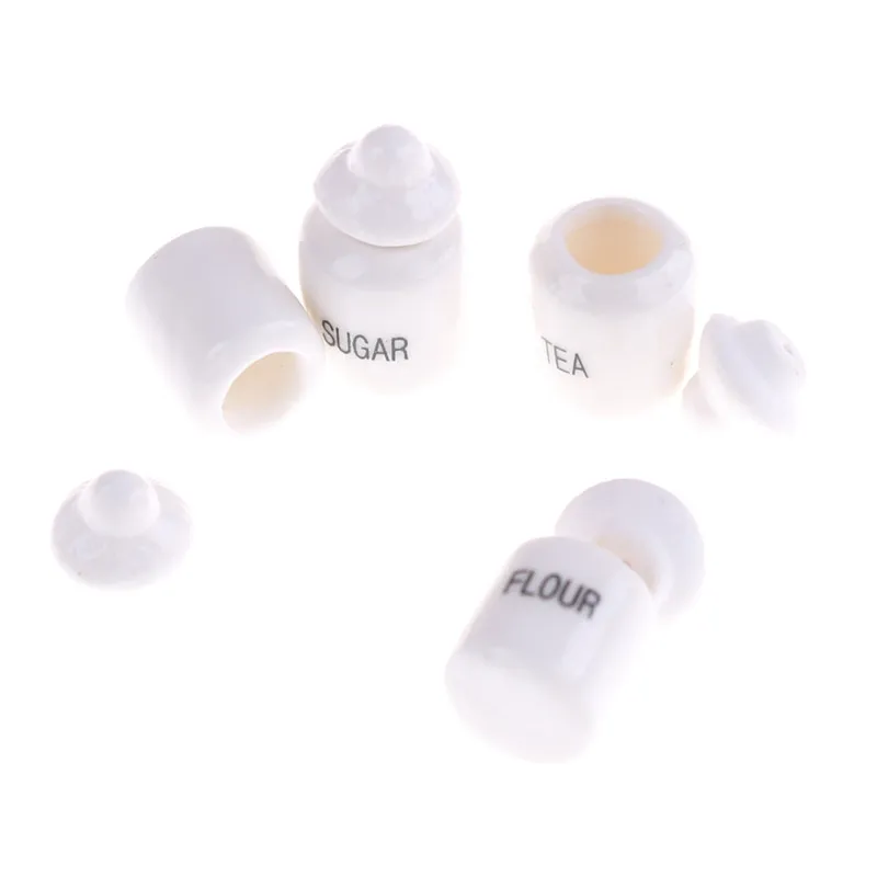 4pcs 1:12 Doll House Miniature Cute White Ceramic Storage Jars Kitchen Accessories Classic Pretend Play Furniture Children Toys 3