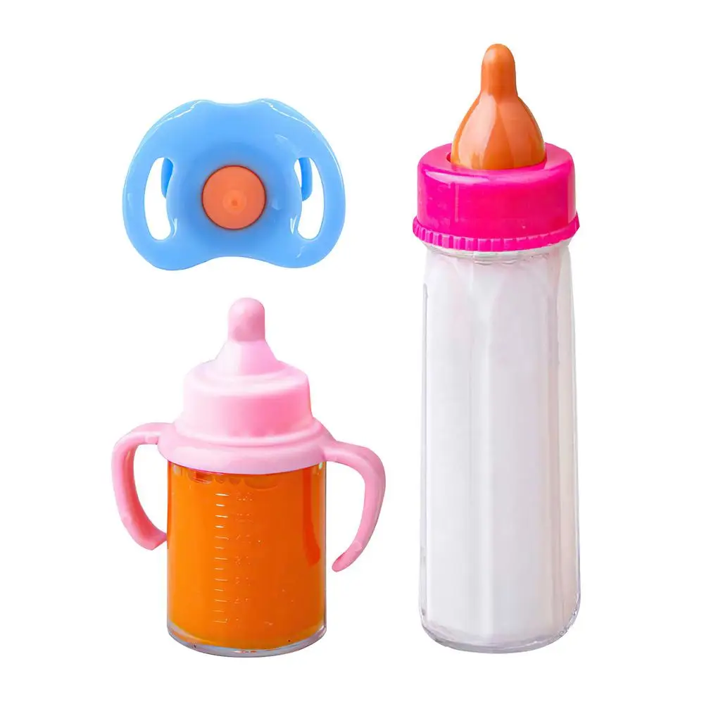 15,2 cm/9,3 cm Puppe Magische Milch Saft Flaschen Mit Schnuller Lätzchen Fit Neugeborene Puppen Kunststoff Nippel Flasche puppenhaus Spielzeug Set Reborn – Detail 9