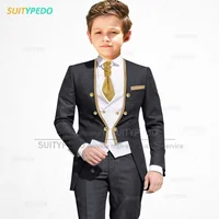 Ensembles de fleurs trempés pour garçons, tenues élégantes pour enfants, blazer sur mesure pour enfants, pantalon en émail, fête de mariage, haute qualité, plus récent, 3 pièces 5