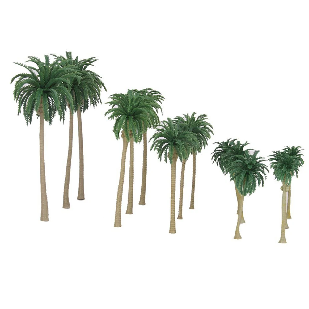 15pcs Plastic Coconut Palm Tree Scenery Model Artificial Plant Miniature Architecture Trees Sand Table Model miniature building kits