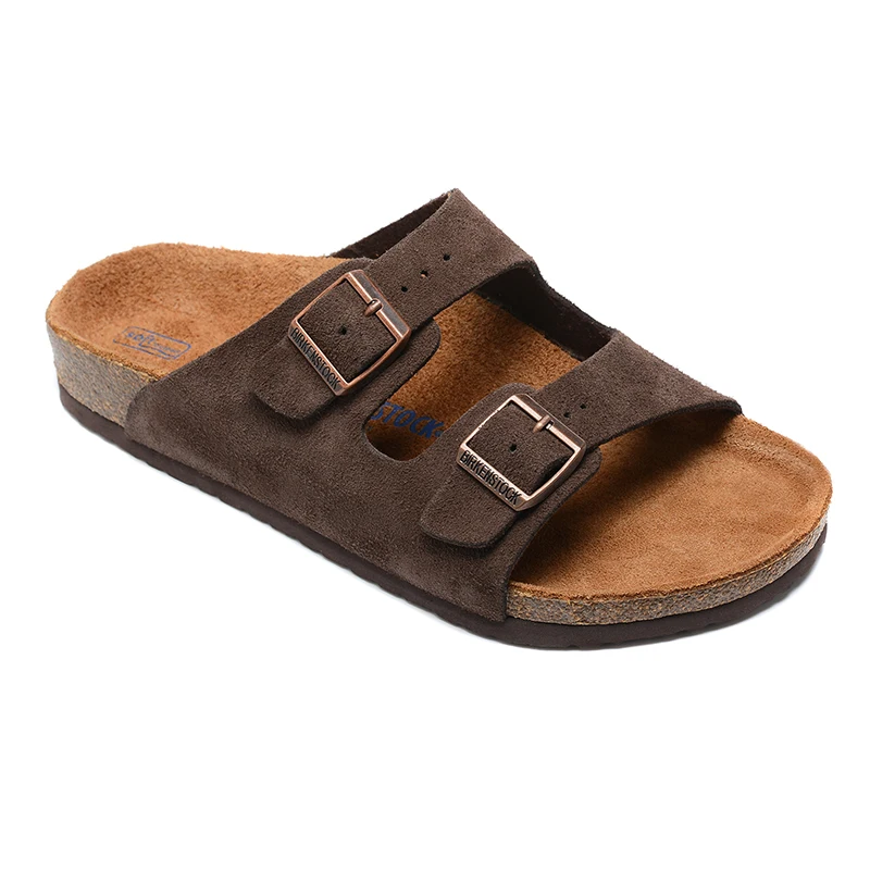 Summer Birken Women Slippers Men Beach Cork Slippers Arizona Series Casual Couple Double Button Leather Sandals