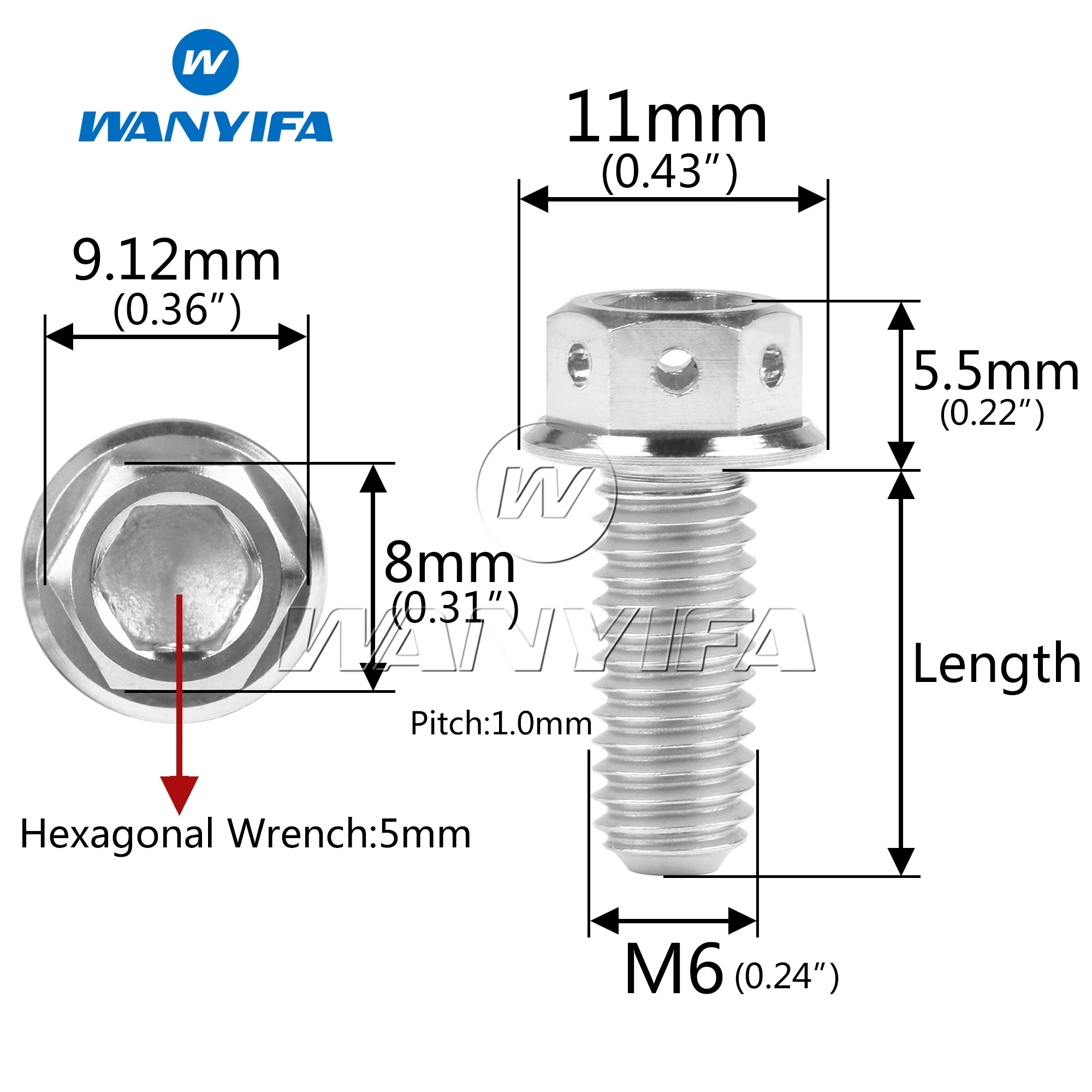 Wanyifa Titanium Ti Bolt M6/M8x10 15 20 25 30 35 40 45 50 55 60mm Flange Hex Head Screw For Motorcycle Refitted