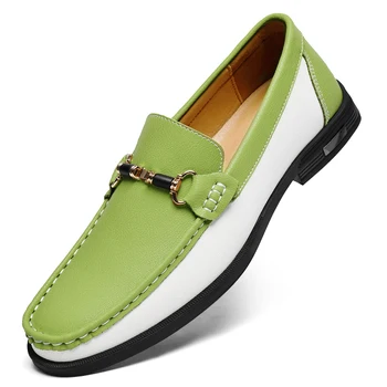 Scarpe da uomo in vera pelle di marca di lusso Mocassini slip on da sposa Mocassini con fibbia in metallo di nuova tendenza Scarpe da lavoro maschili versatili 1