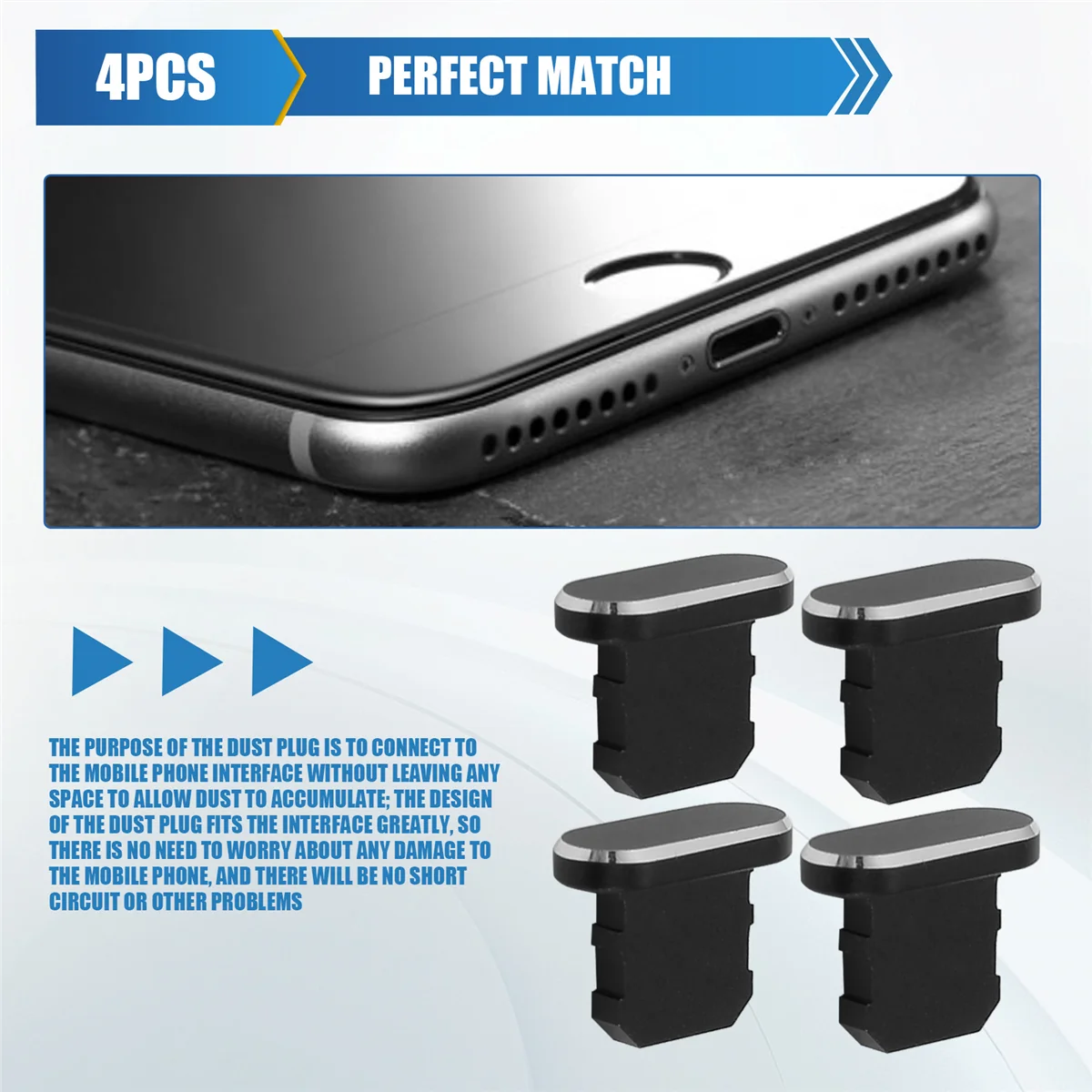 A17Z 4 조각 방진 플러그 충전 포트 스토퍼 캡 소프트 하우징 슬림 케이스 커버 for iPhone for iPhone 13/12/11-Black