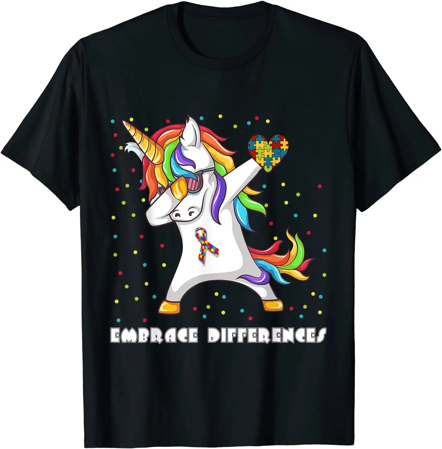

Embrace Differences Dabbing Unicorn T-shirt Autism Awareness Tops Shirts Graphic 3D Printed Cotton Men T Shirt 3D Printed