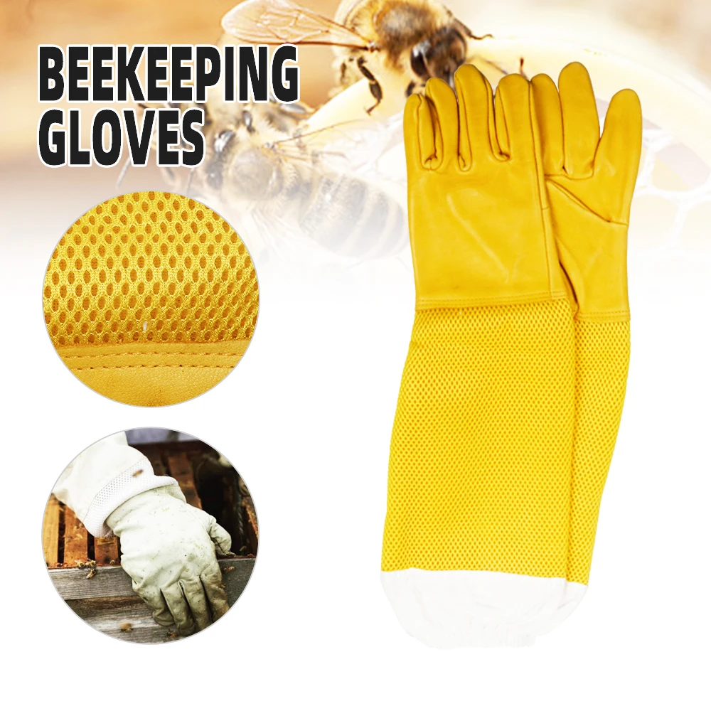 1 Pair Prtective Beekeeping Gloves With Vented Long Sleeves Bee Keeping Safety Apiculture Beekeeper Equipment HiveTool