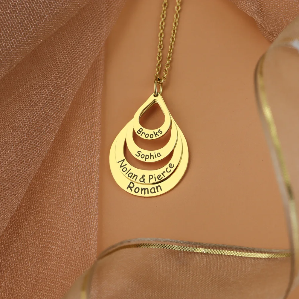 

Custom Name Water Drop Pendant Necklace For Women Engraved Letters Stainless Steel Clavicle Chain Thanksgiving Jewelry Gifts