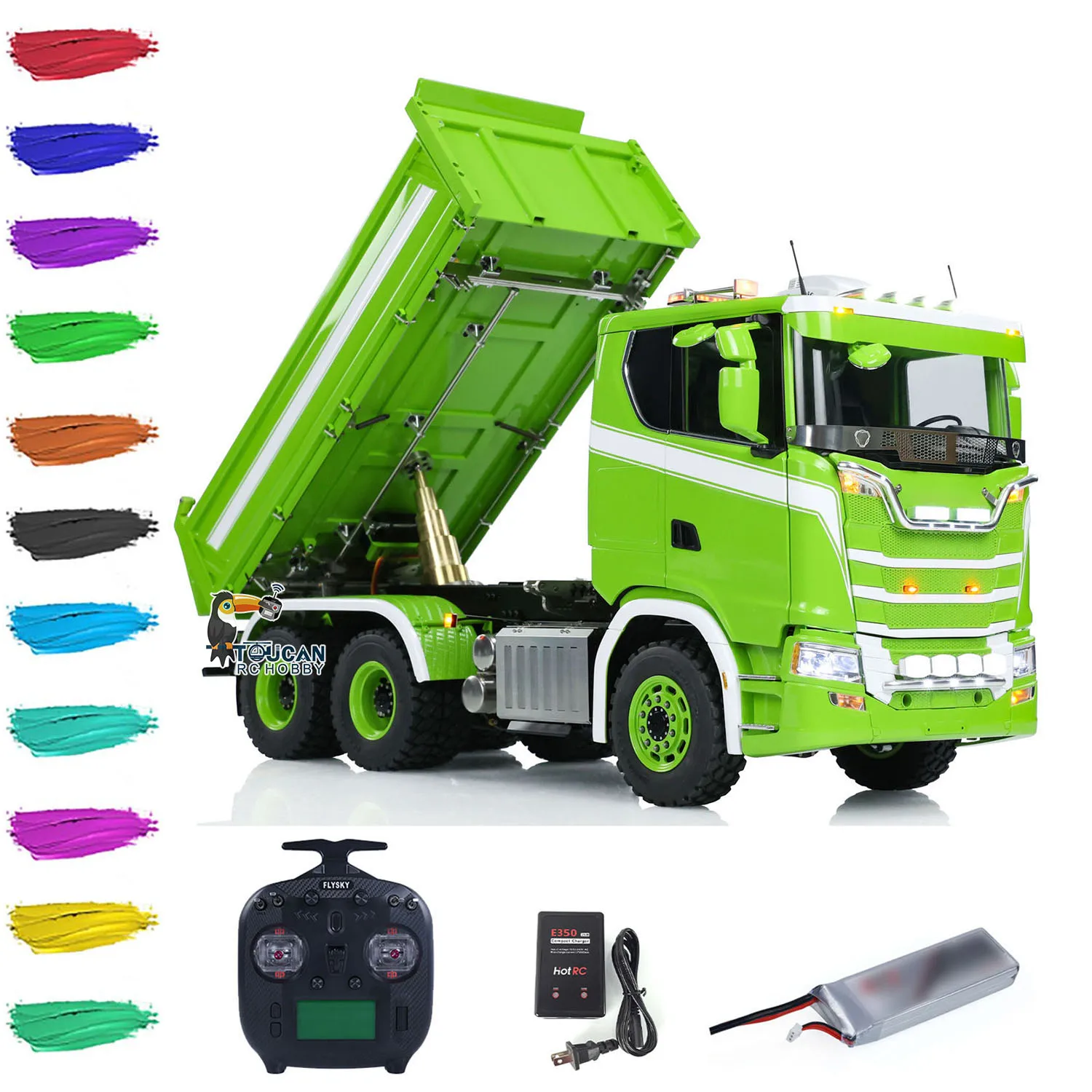 LESU 1/14 770S 6x6 RC Hydraulic Dumper Truck 3-way Remote Control Tipper Metal 3Axles Tipper Painted Light Sound System Model 2