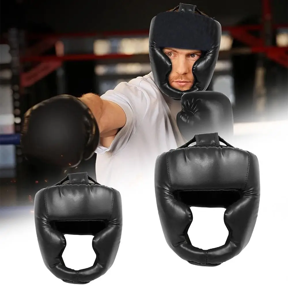 New PU Leather Boxing Headgear Breathable Adjustable Boxing Helmet Thick Foam Padding Full Coverage Training Equipment