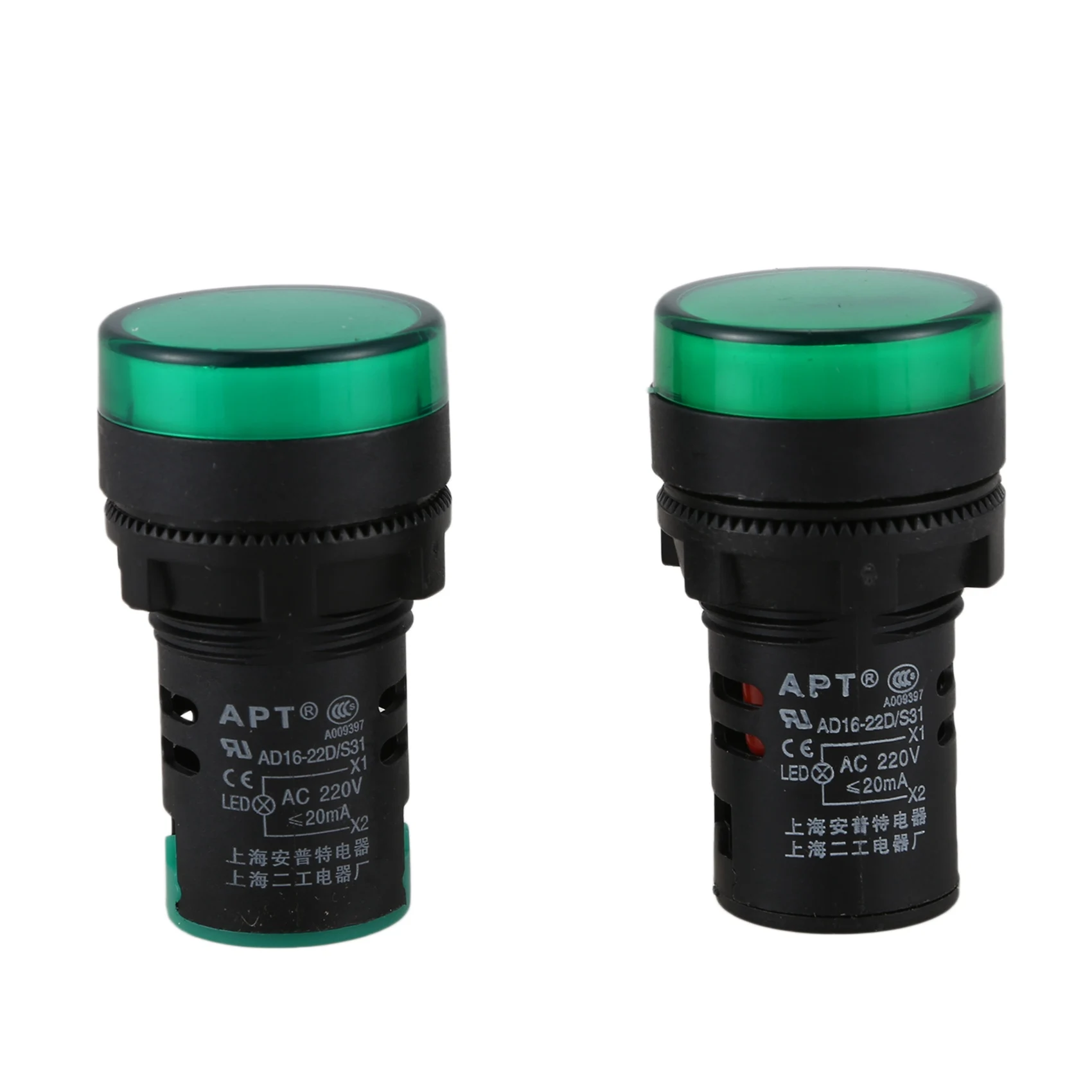 A74E-4개 AC220V 녹색 LED 전원 표시등 파일럿 신호등 램프 22Mm 직경