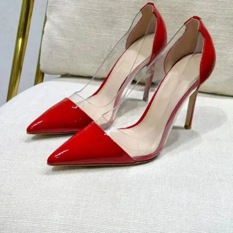 Summer New Transparent Colored Pointed High Heels, Women's Fine Heels, Lacquer Leather Sexy Naked Single Shoes