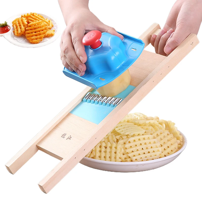 Vegetable Slicer French Fry Cutter Potato Cutter Grid Solid Wood