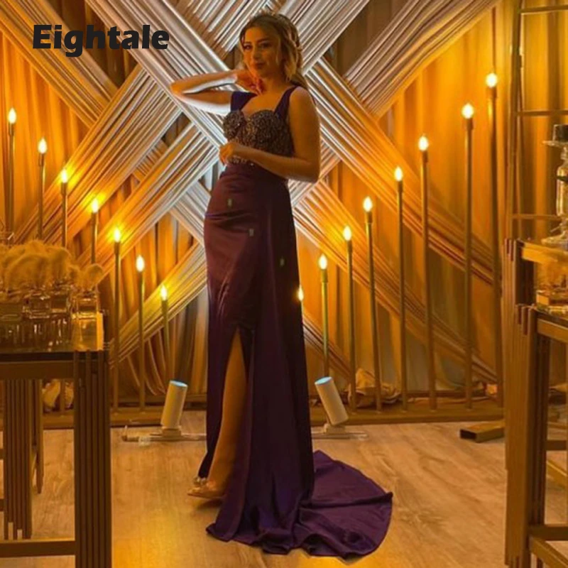 

Eightale Elegant Evening Dress Sweetheart Satin Beaded Mermaid Side Split Formal Women Party Dress Dubai robe de soiree