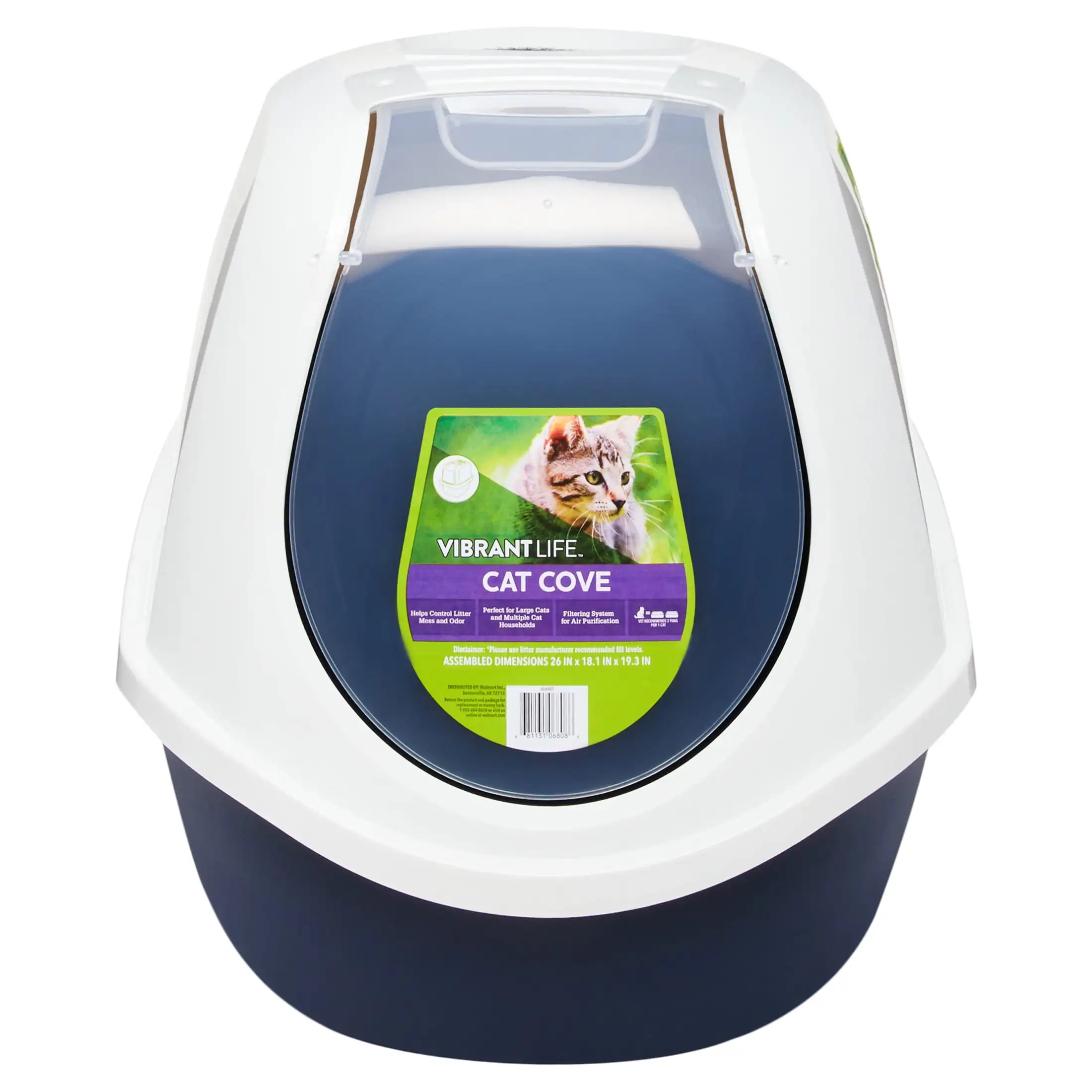 

Vibrant Life Mega Smart Cat Cove Enclosed Cat Litterbox, Navy & White