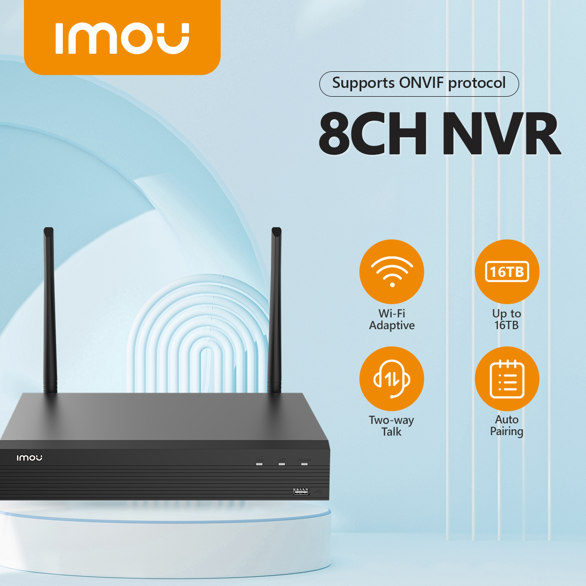 IMOU Wi-Fi Network Security System 8CH Wireless NVR 1080P Resolution Strong Metal Shell Conforms to ONVIF Standards