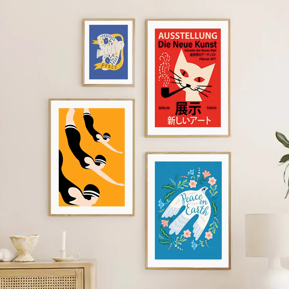 

Banana Penguin Peace Pigeon Cat Abstract Retro Exhibition Wall Art Canvas Painting Poster Print Pictures Photo Living Room Decor