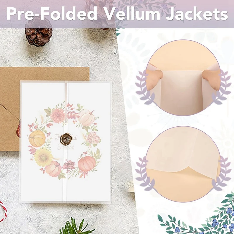 100Pack Vellum Jackets For 5X7 Invitations,Pre Folded Vellum Wraps, Wedding Birthday Invitation Paper, Wedding