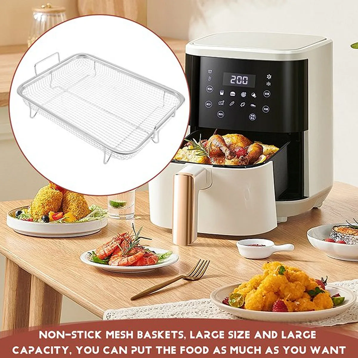 8インチ エアフライヤーラック 正方形 ステンレススチール エアフライヤーアクセサリー エアフライヤーバスケットトレイ 多目的グリル Amazon.co.jp: スクエアエアフライヤーラック, エアフライヤー用二層ステンレスバスケット, 8 インチ多機能グリルツール エアフライヤーアクセサリー調理やキッチン用 Zorza : ホーム＆キッチン