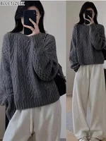 Korean Fashion O-Neck Sweater Women's 2024 Autumn/Winter New Round Neck Pullover 100% Wool Cashmere Knit Sweater Loose Warm Tops 1