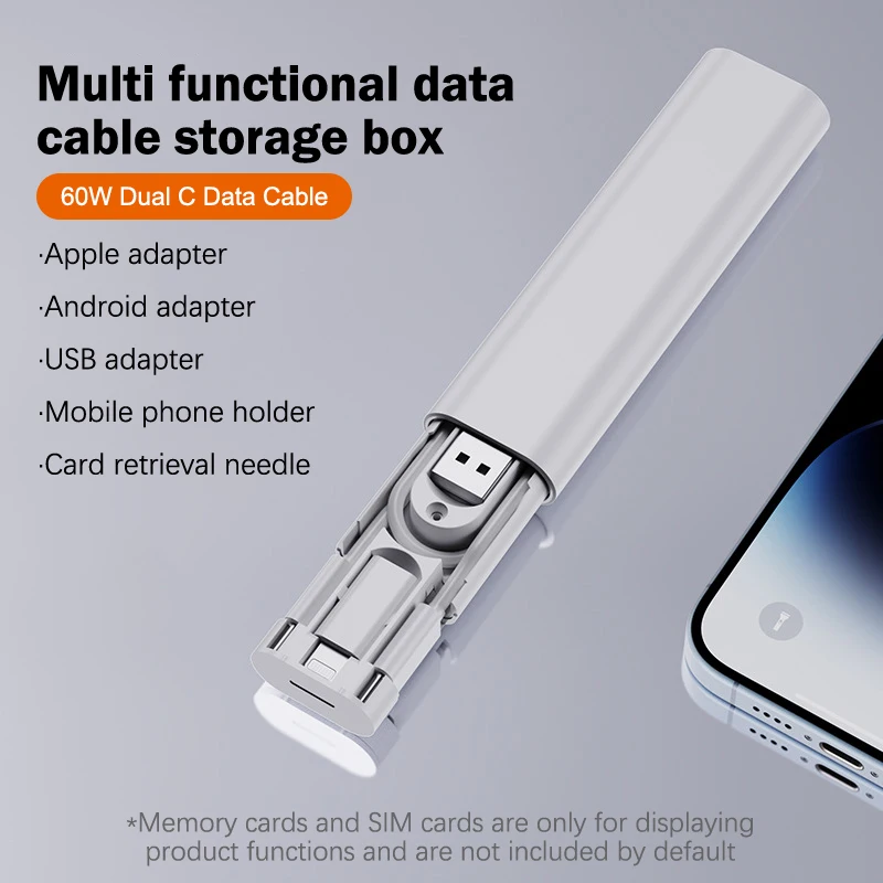 PD 60W 다기능 USB 타입 C 케이블 아이폰 샤오미 삼성 충전기 어댑터 카드 핀 라이트닝 고속 충전 데이터 케이블 세트