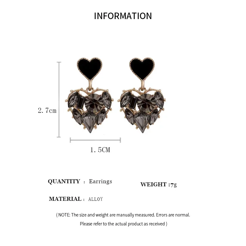 Dangle Earrings Black Rhinestones Double Heart Dripping For Women Fashion Vintage