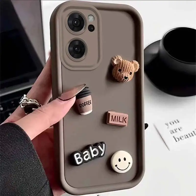 Cute 3D Bear Coffee Milk Candy Custodia Per Telefono Liquido Per Samsung Galaxy A55 54 A12 A22 4G 5G Fotocamera Proteggi Paraurti Cover Posteriore Cap