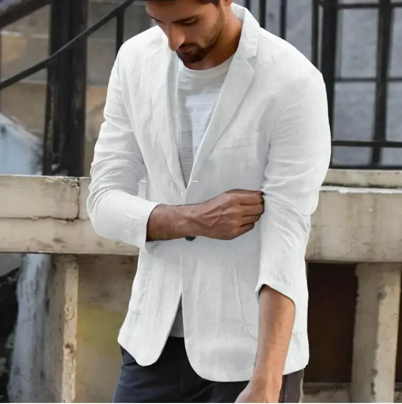 2023 Men's Suit Autumn Cotton Linen Loose Solid Color Thin Regular Casual Suit Coat