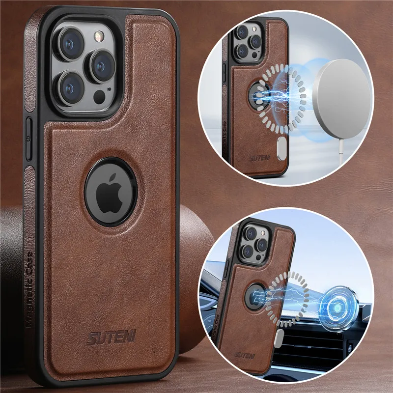 Eucagr Luxury Leather Magsafe Magnetic Wireless Charging Case For 