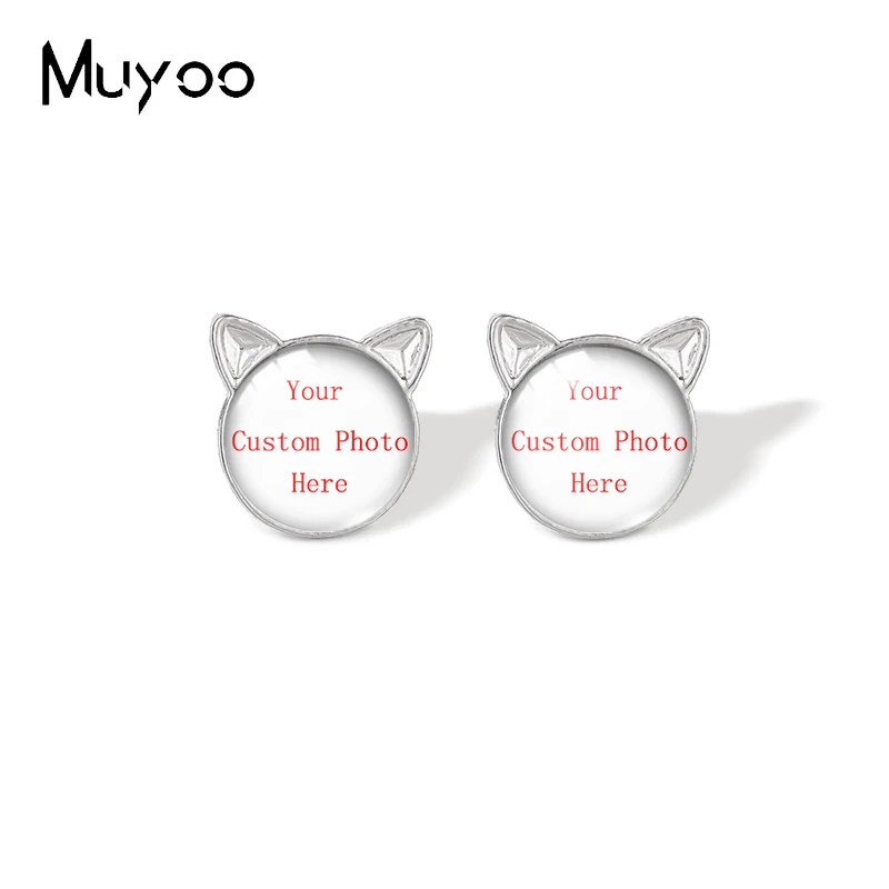 

2022 New Arrival Custom Photo Glass Dome Stud Earrings Personalized Picture Handmade Jewelry Cat Ears Earrings OMG
