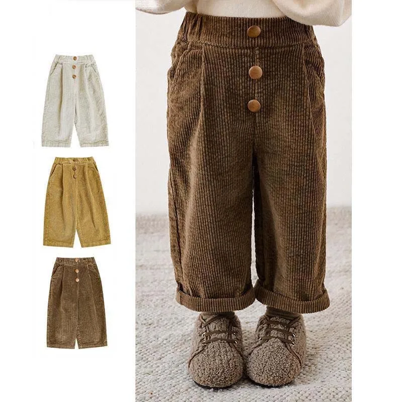 

2023 Autumn Kids Pants Children's Casual Pants Retro Elastic Grisl Boys Pants Solid Color Children's Clothing 1-6Years