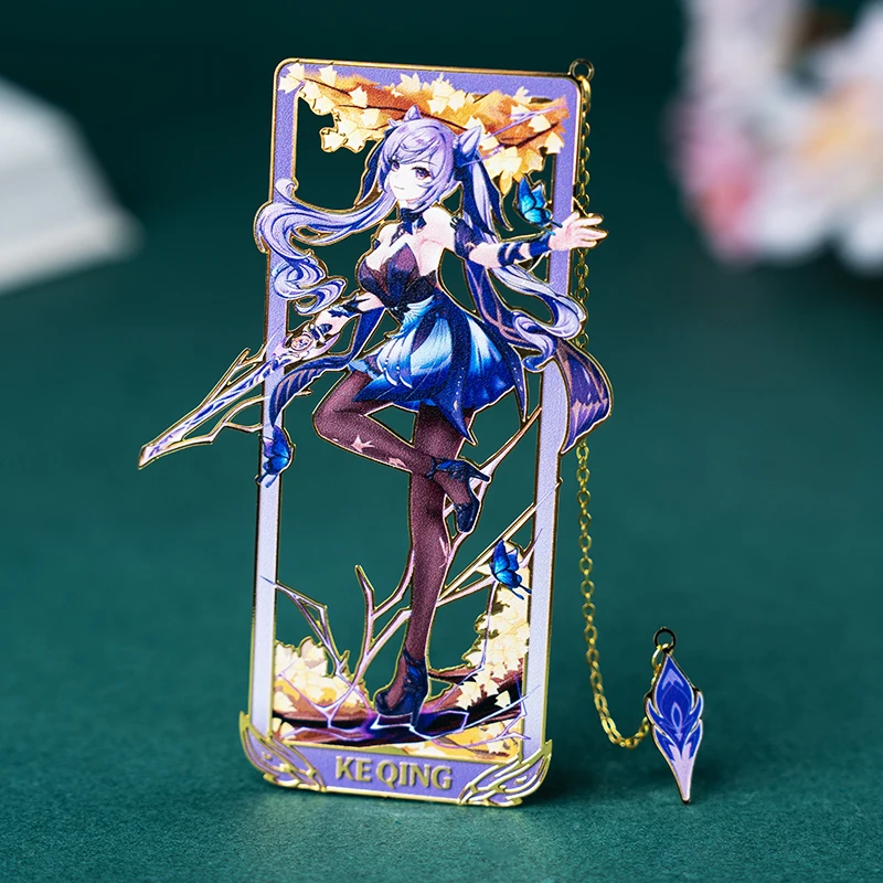 

Anime Game Genshin Impact Cosplay Keqing Liyue Qixing Merch Metal Bookmark Doujin Gift In Stock Key Chain Pendant Souvenir