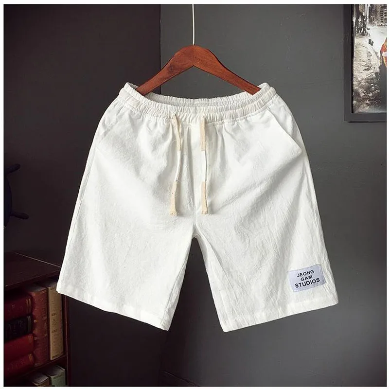 Men 2024 New Summer Solid Color Cotton and Linen Large Size Elastic Waist Casual Loose Thin Style Multicolor Breathable Shorts