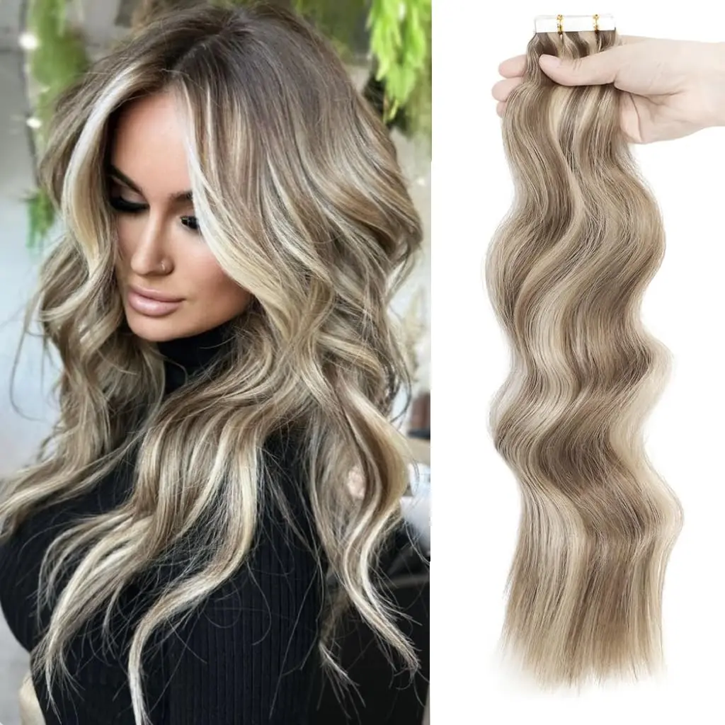 

Tape In Hair Extension 100% Virgin Human Hair Straight Natural Seamless Skin PU Weft Natural Mixed Blonde Color