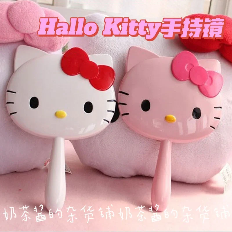 헬로 키티 거울 고양이 머리 활 거울, 귀여운 손잡이 화장품 거울, 카와이 크리에이티브 휴대용 크리스마스 선물