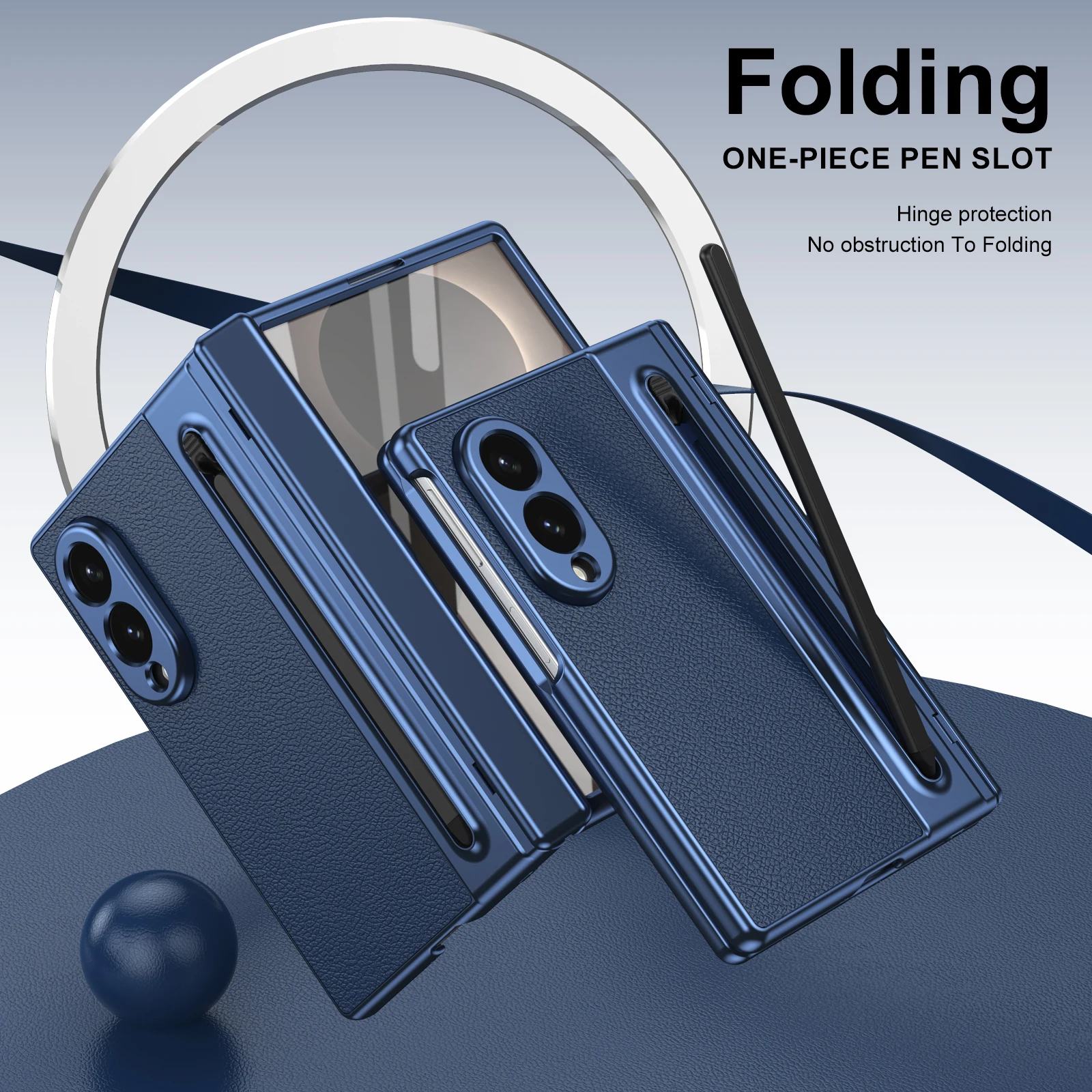 Leather Hinge Protection Cover with Front Glass & Pen Holder