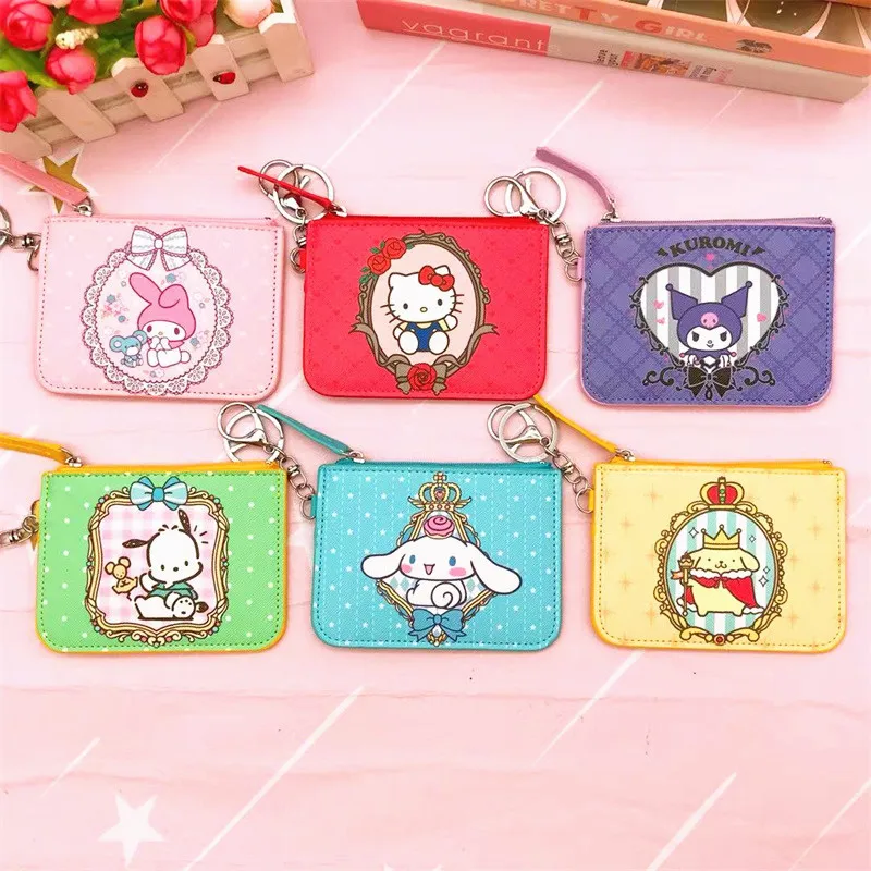 

New Sanrio Cartoon Kuloomi Pochacco Pu Card Holder Coin Purse Cute Pompom Purin with Keychain Anime Card Case Pendant Girl Gift