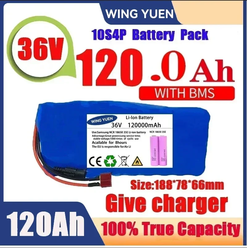 

Original 36V battery 10S4P120Ah battery pack 500W high power battery 42V 120000mAh Ebike electric bike BMS+42V2A Charger