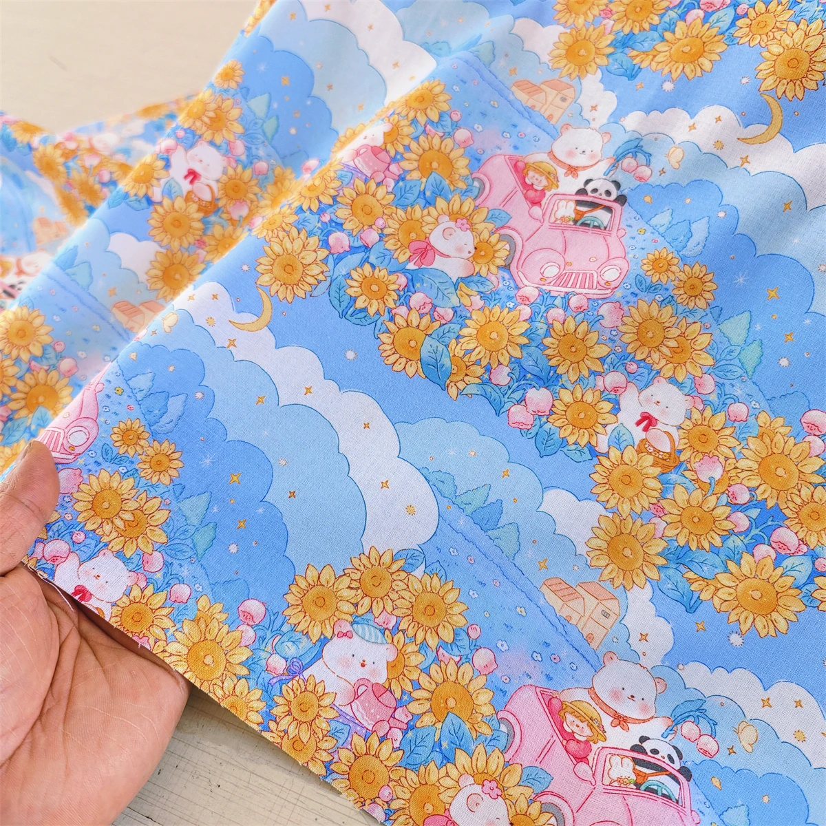 Cartoon Cute Panda Playground Illustration Cotton Fabric for DIY Patchwork & Quilting - 20 Pieces