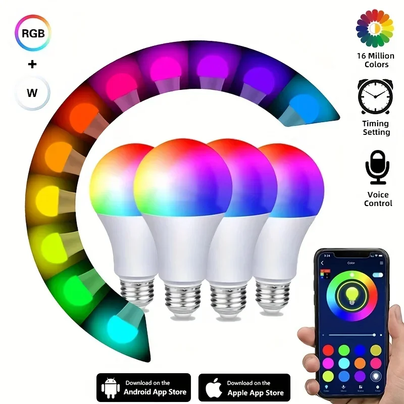 

E27 Smart Bluetooth Light Bulbs With App Control For Home Bedroom RGBW LED Magic Color Changing Dimmable Music Sync Lamp