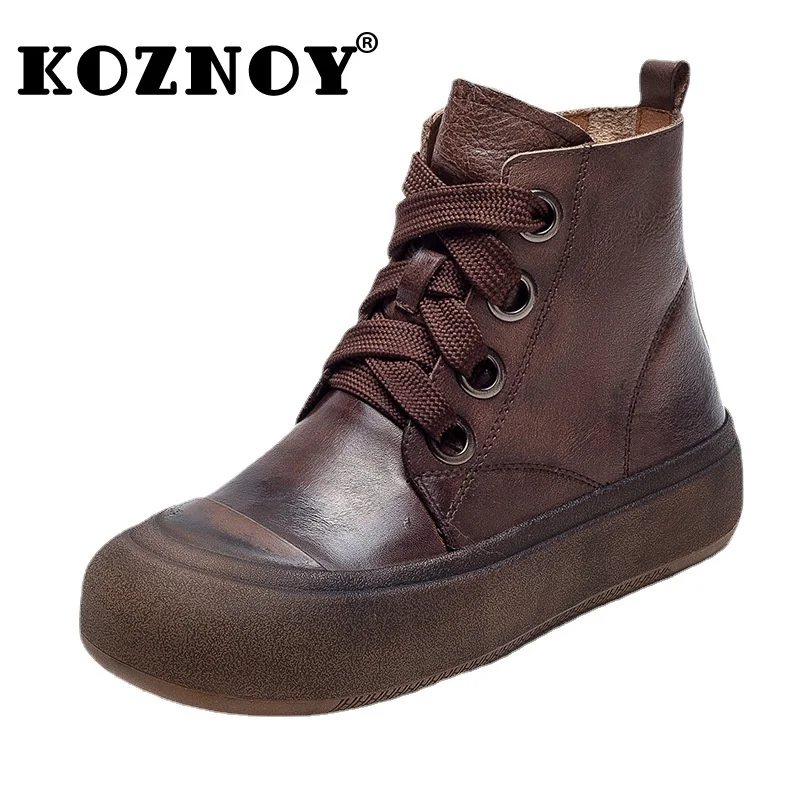 

Koznoy 4cm Cow Natural Genuine Leather Autumn British Moccasins ZIP Ankle Boots PUNK Platform Wedge Spring Fashion Women Shoes