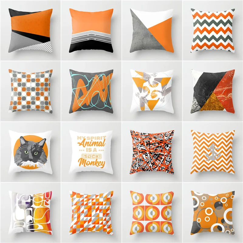 

Orange Geometric Pattern Cushion Cover 45*45cm Elife Polyester Decoration Chair Sofa Pillowcase Home Decor Throw Pillow Cases