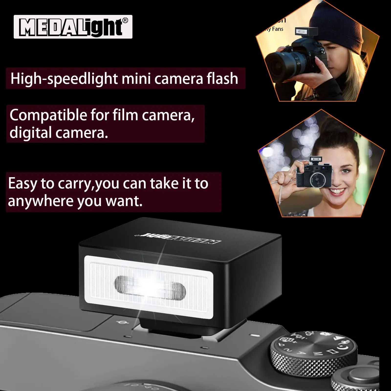 F1 Mini Camera Flash Speedlite Portable Mini Hot Shoe Flash Light for Fuji/Sony/Nikon/Canon Digital Film Cameras
